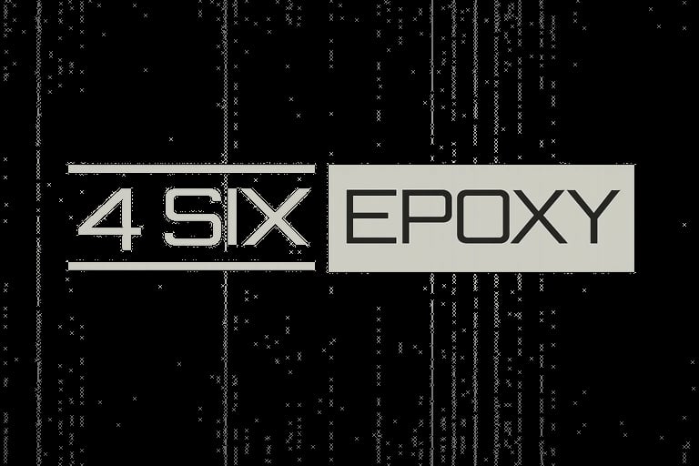 4SIX EPOXY logo with metallic silver text on black digital noise background